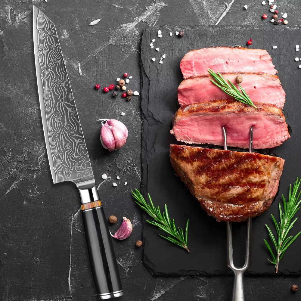 Conjunto de Facas de Cozinha de Aço Damasco Forjado para Arte 1-8 pçs Faca de Cozinha Profissional de Hotel para Fatiar e Cortar Utensílios de Cozinha Premium