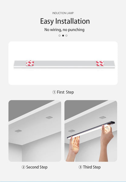 LED Cabinet Light Type C Rechargeable Motion Sensor Night Lights for Kitchen Wardrobe Cabinet Lighting 10cm/20cm/30cm/40cm/50cm