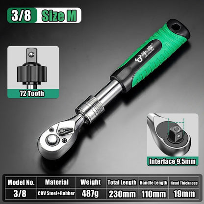 Chave Catraca Telescópica Soquete para Reparação Automotiva, Conjunto de Catraca com Cabeça Ajustável, Chave de Liberação Rápida de 72 Dentes, Ferramenta Manual