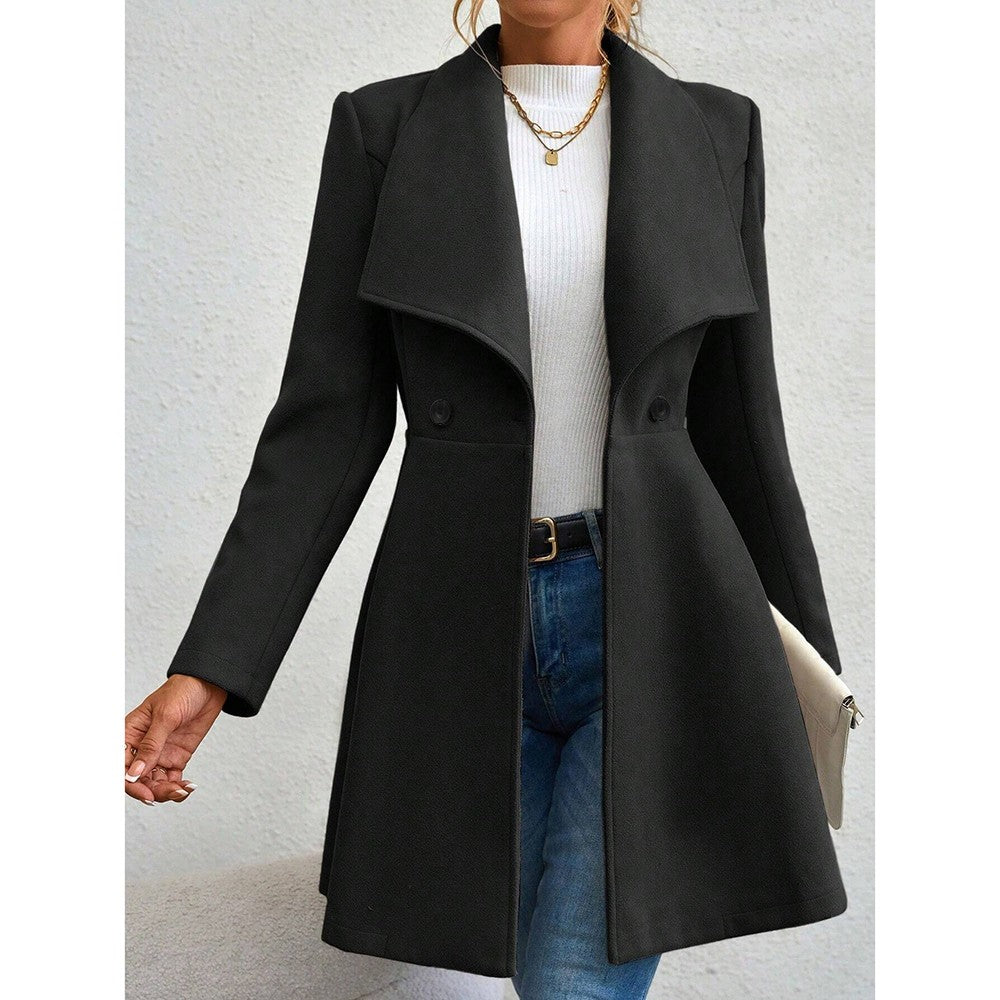 Mia Muse Women's Coats Winter Solid Color Long Sleeve Lapel Button-Up Work Coats New Year Red Valentine's Day Gift Outerwears