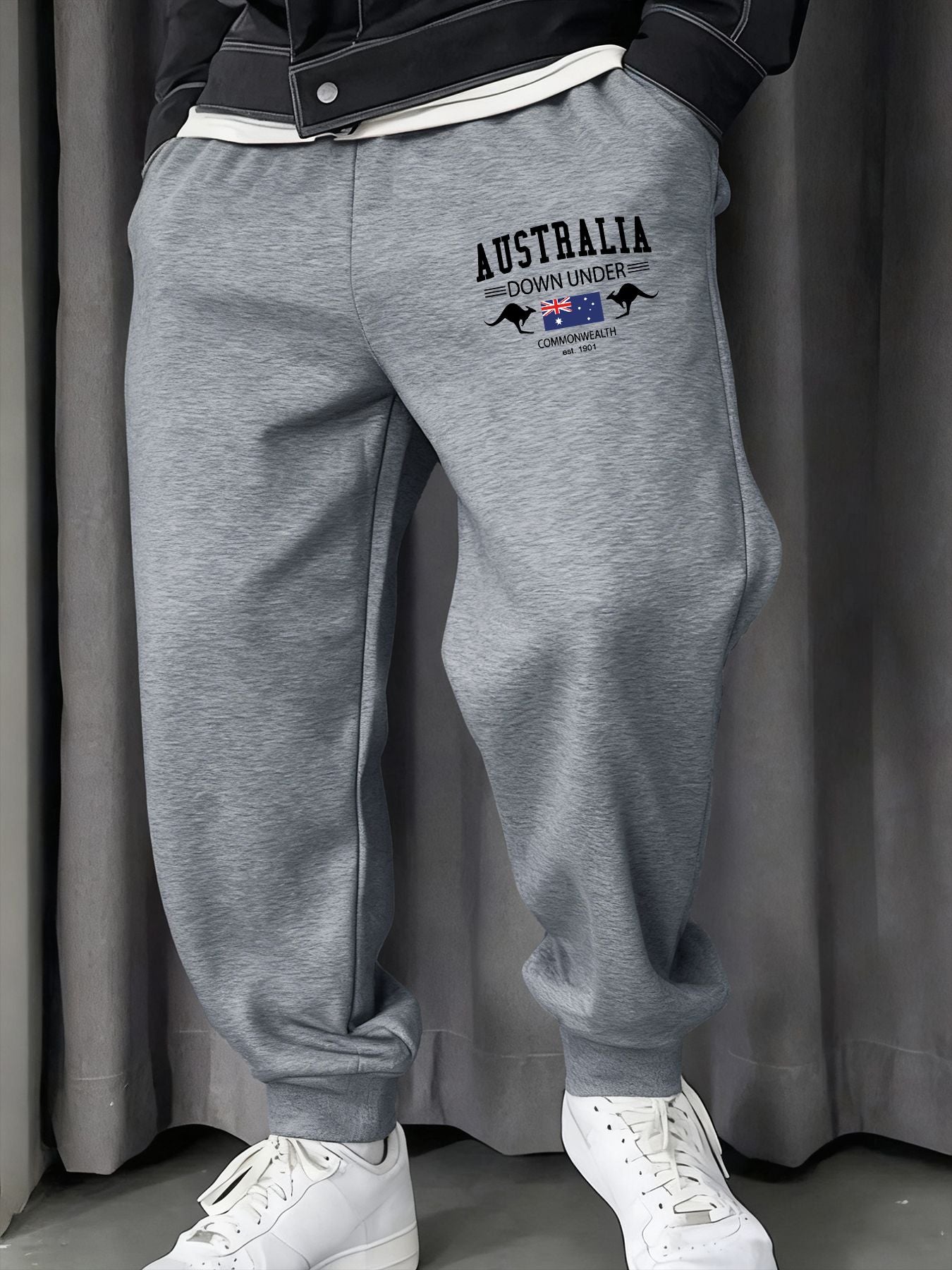 Austrália Down Under Impressão Homem Moletom Calça de Moletom Bolso Confortável Calças Compridas Calças Básicas Confortáveis Y2K Cintura Elástica Calça Versátil