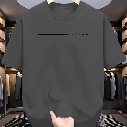 Men's summer 100 cotton fashionable casual loose plus size dream letter printed sports round neck short sleeved T-shirt top