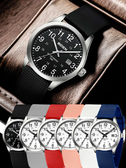 BIDEN Men's Watch Simulated Quartz Sports Men's and Women's Watch 30 Waterproof Second Hand Luminous Easy to Read Dial