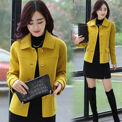 Female Woolen Coat Short Autumn 2024 Solid Color High-End Woolen Jacket Casual Single breasted Lapel Outerwearl