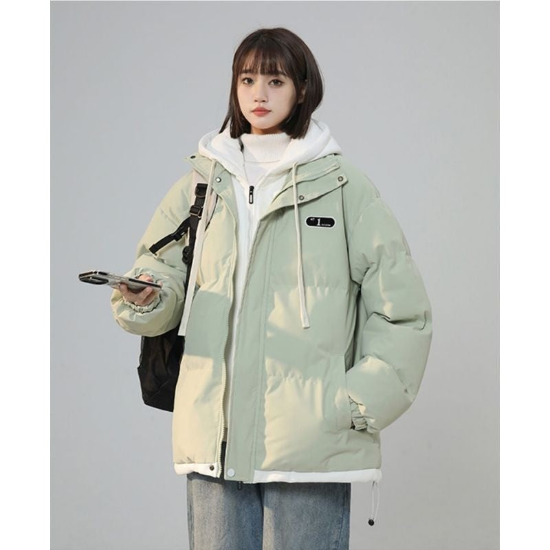 Korean Version New Fashion Letter Patch Fake Two Piece Cotton-padded Jacket Y2K Harajuku Vintage Thick Bread Loose Student Coats