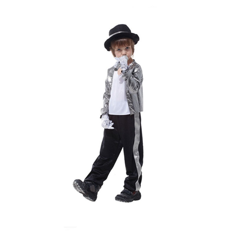 Children MJ Michael Jackson Cosplay Carnival Costume Coat Billie Jean Kids Party Superstar Singer Dance Clothing