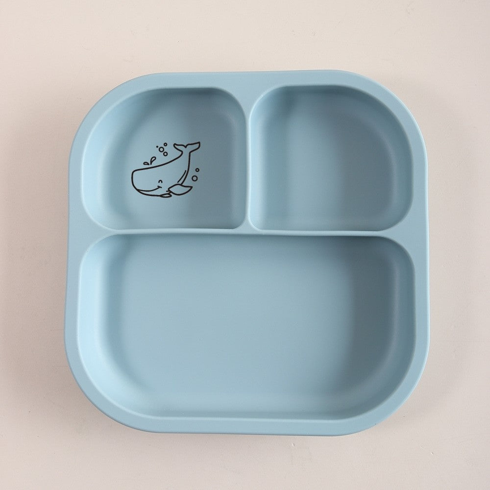 Spill-Proof 3-Section Suction Plate | Custom Name & Fun Cartoon Designs for Toddlers baby silicone square plate