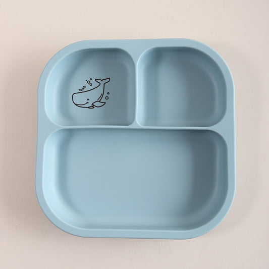 Spill-Proof 3-Section Suction Plate | Custom Name & Fun Cartoon Designs for Toddlers baby silicone square plate