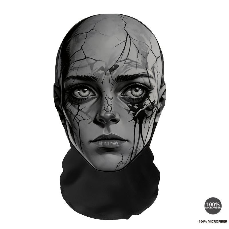 Halloween Ink-patterned Split-face Breathable Mesh Full-face Mask — Versatile for Outdoor Cycling and A Cool Prop