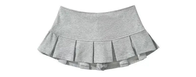 Mooyufon Fabric Y2K Mini Skirt Women Low Waist Wide Pleat Light Grey Sexy Vintag
