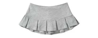 Mooyufon Fabric Y2K Mini Skirt Women Low Waist Wide Pleat Light Grey Sexy Vintag
