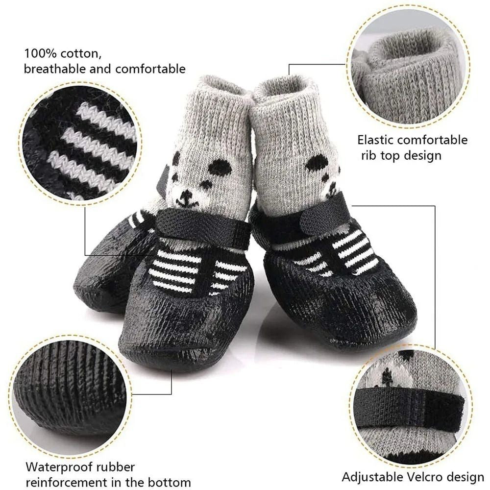 Outono Inverno Cão de Estimação Sapatos Meias Impermeáveis Gatos Cães Meias de Borracha Antiderrapantes Cão Botas de Chuva Neve Meias de Tricô Quentes para Cães