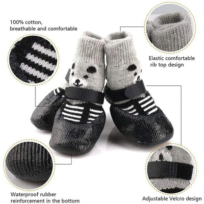 Outono Inverno Cão de Estimação Sapatos Meias Impermeáveis Gatos Cães Meias de Borracha Antiderrapantes Cão Botas de Chuva Neve Meias de Tricô Quentes para Cães