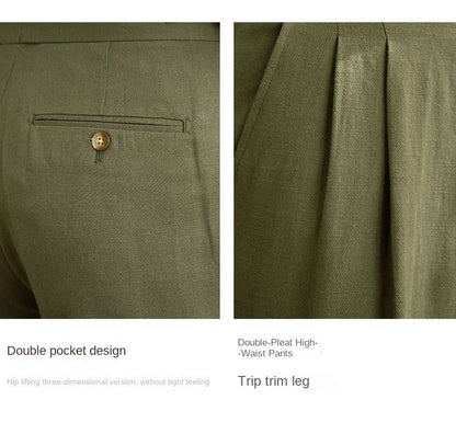 Three Gentleman Summer Naples Casual Straight Pants Men's Commuting Cotton and Linen Comfortable Breathable High Waist Pants