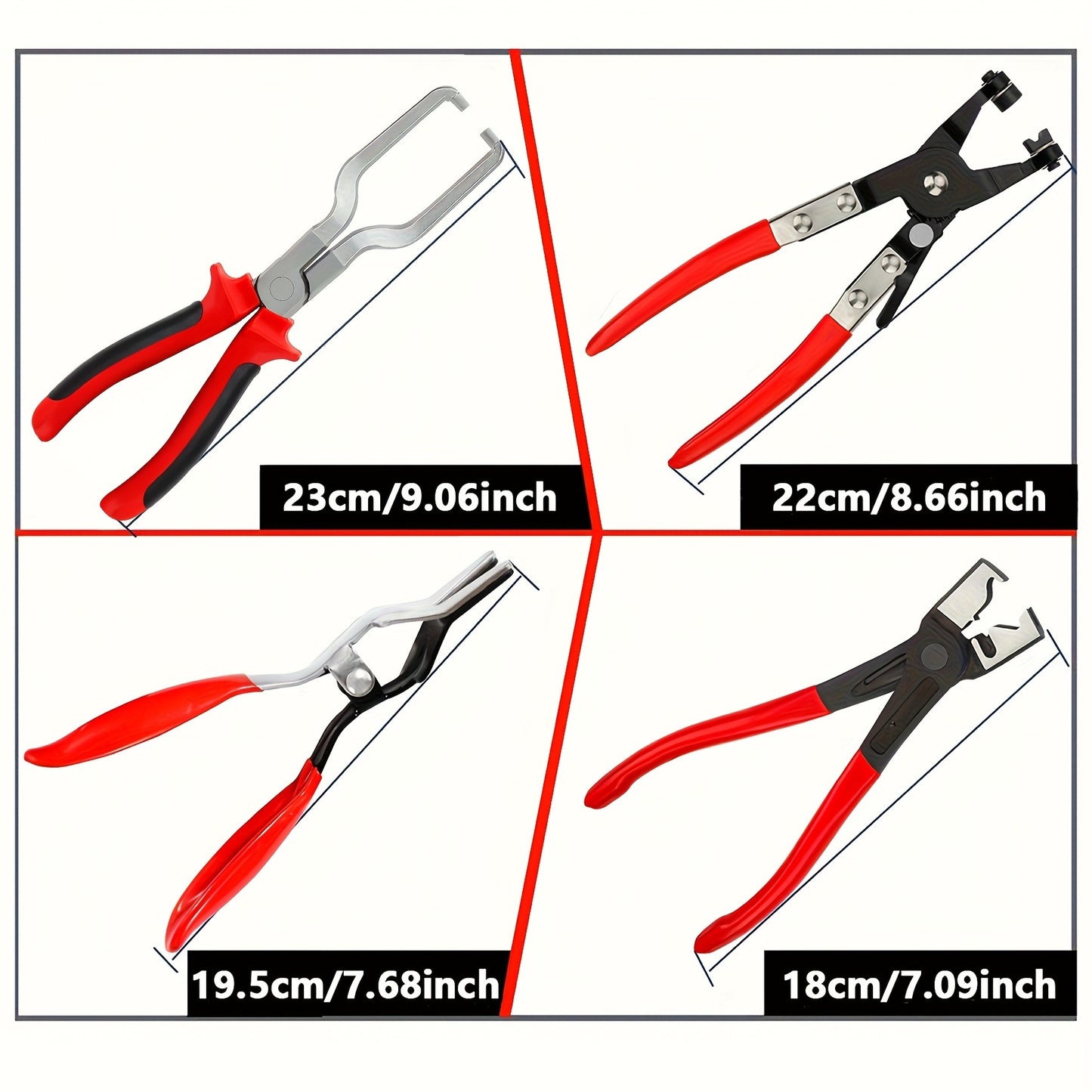 Conjunto Profissional de 4 Alicates para Abraçadeiras de Mangueira - Kit de Ferramentas para Desconexão e Remoção de Linha de Combustível para Reparo Automotivo