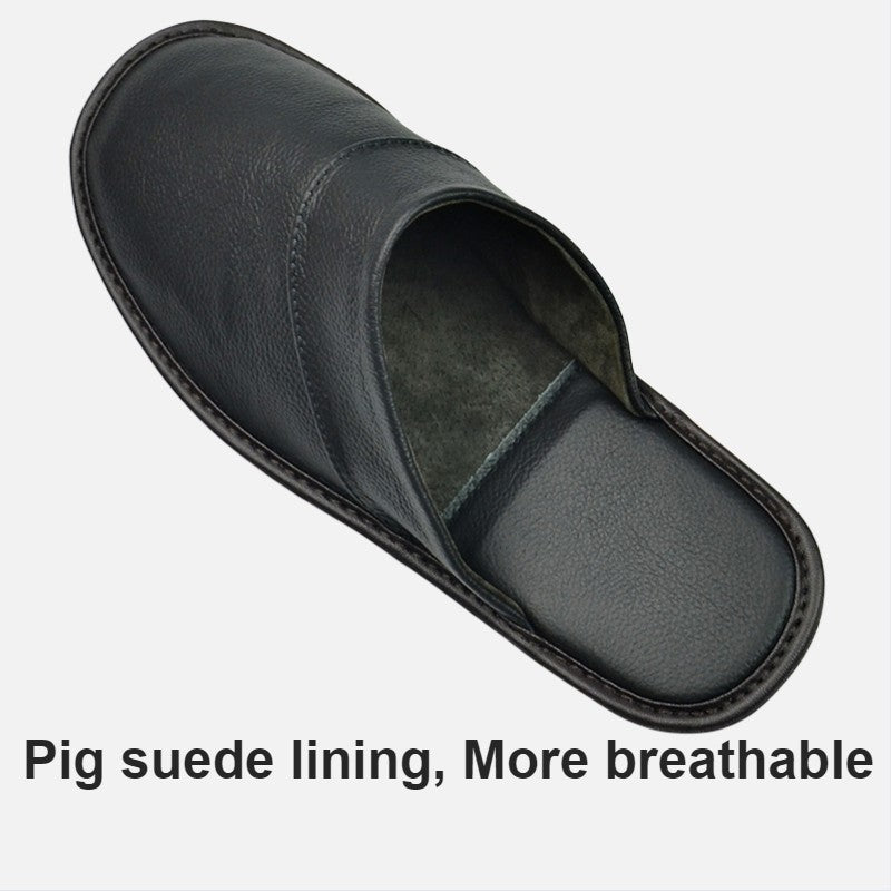 Genuine Cow Leather Slippers Homes in indoor slipper Spring Autumn summer men women elderly non-slip casual single Slides shoes