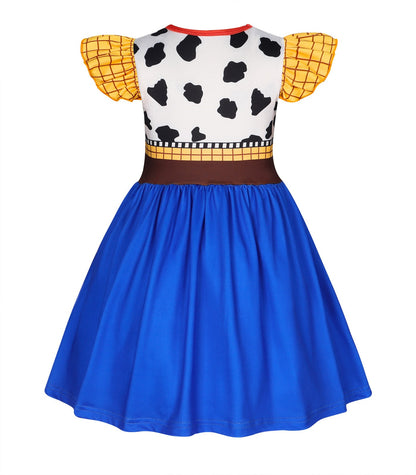 New Western-Style Dress Cartoon Movie Cosplay Dress Milk Silk 3D Digital Print Ruffled Puff Sleeves Summer Halloween Party Set