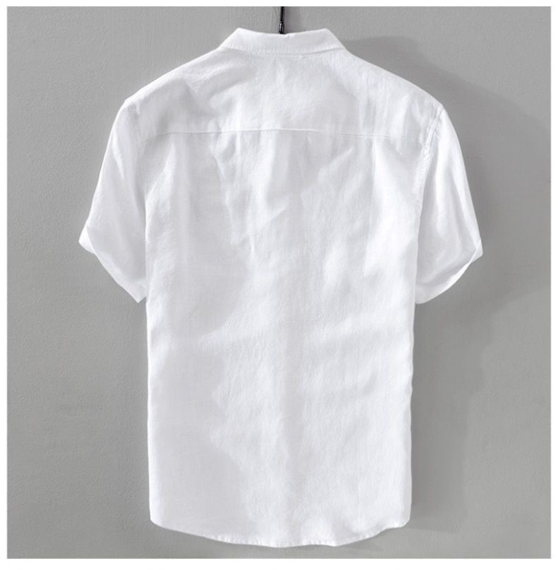 100% Linen Short Sleeve Shirt Men Cotton Linen Clothing Top Casual Summer Half Sleeve Shirt Loose Style Square Collar