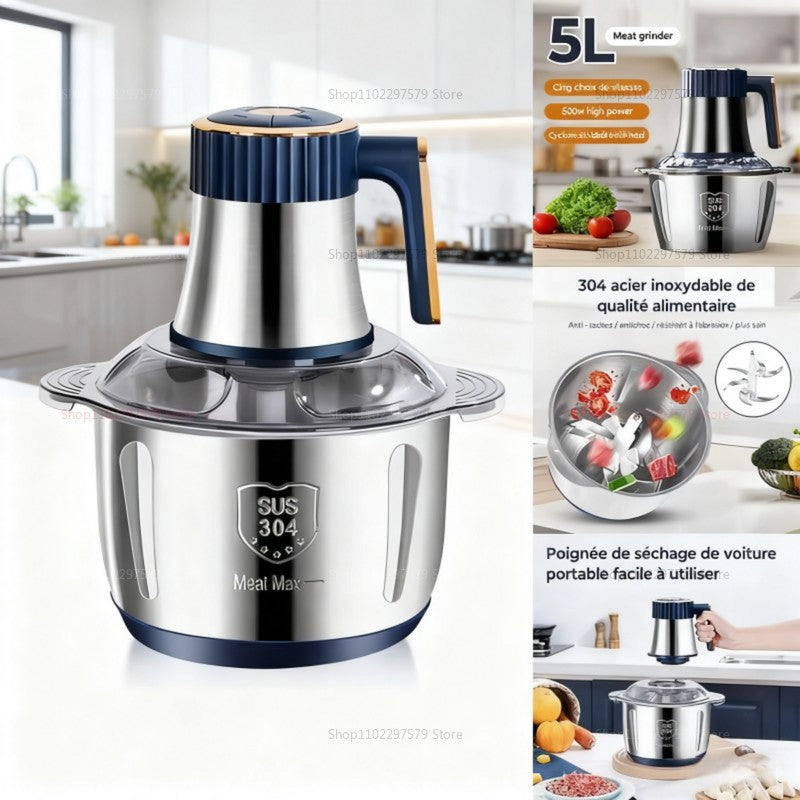 5L Multifunction Stainless Steel Body Kitchen Meat Grinder Electric Supplementary Food Processor 500W Electrical Food Crusher