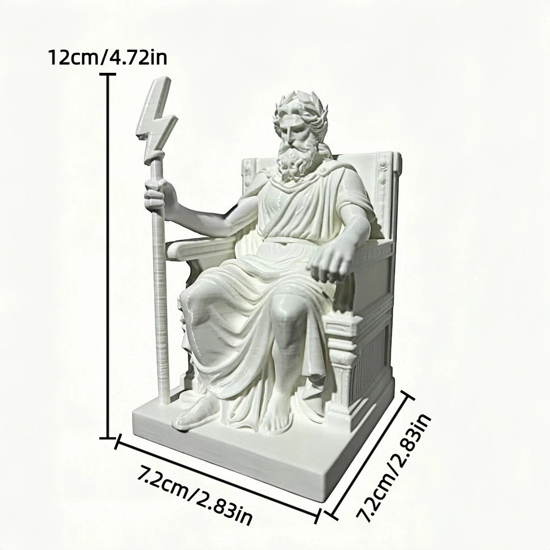 Greek God Zeus Statue on Throne, White 3D Print Sculpture, Ancient Greek Mythology Desktop Decor for Office Desk, Business Gift