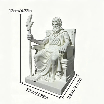 Greek God Zeus Statue on Throne, White 3D Print Sculpture, Ancient Greek Mythology Desktop Decor for Office Desk, Business Gift