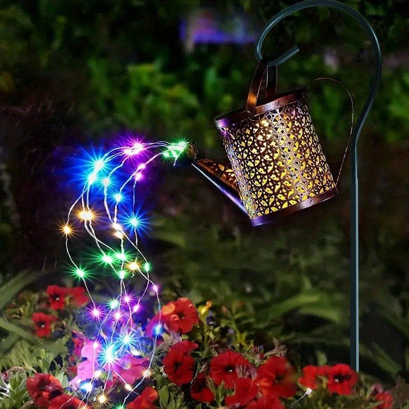Metal Lantern Solar Watering Can Light - Outdoor Waterproof Shower Lights for Garden Decorations LED Fairy Art Decorative Lights
