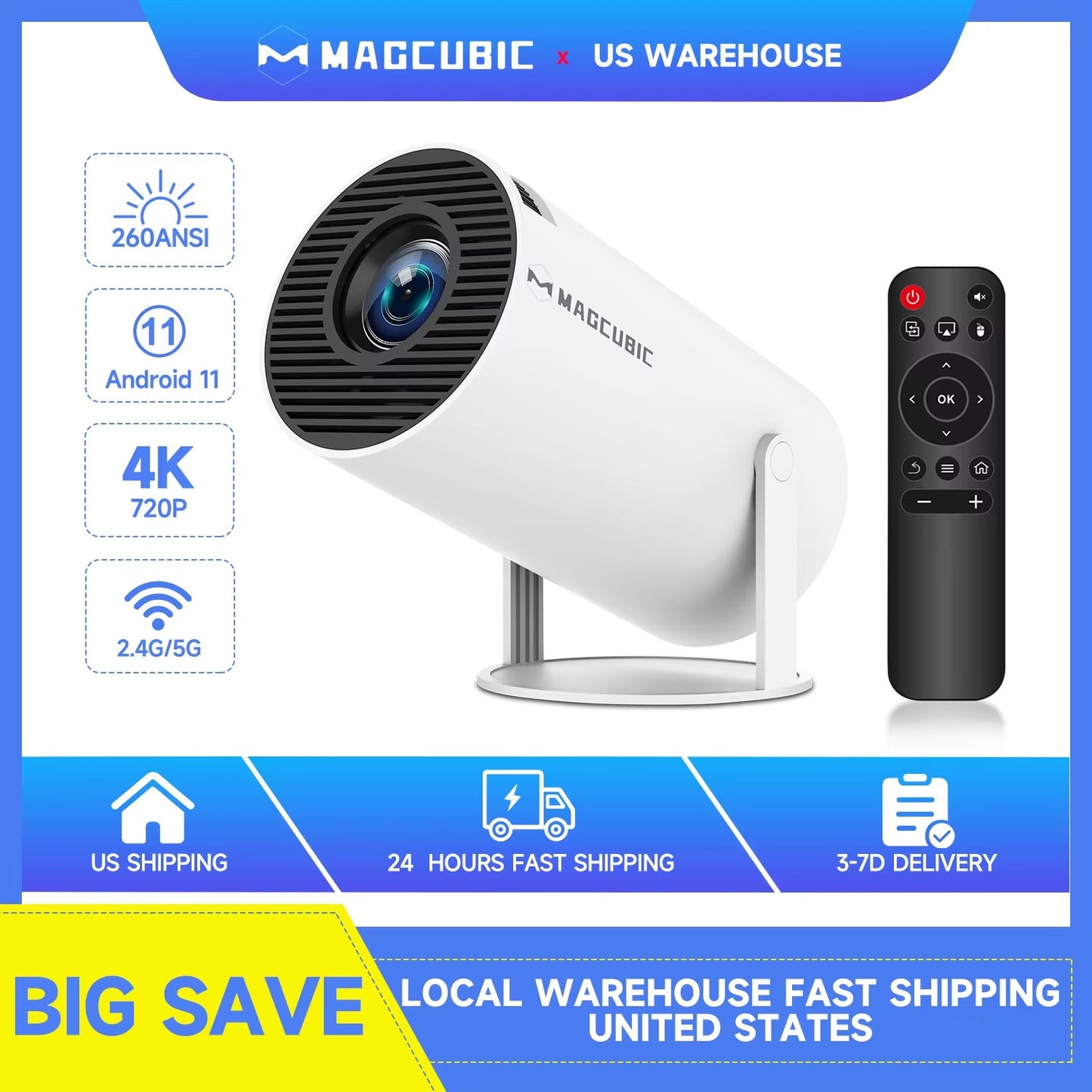 Projetor Magcubic HY300 Pro 4K 260ANSI Android 11 Portátil Dual WiFi6 BT5.0 Cinema ao Ar Livre Home Theater Suporta 720P