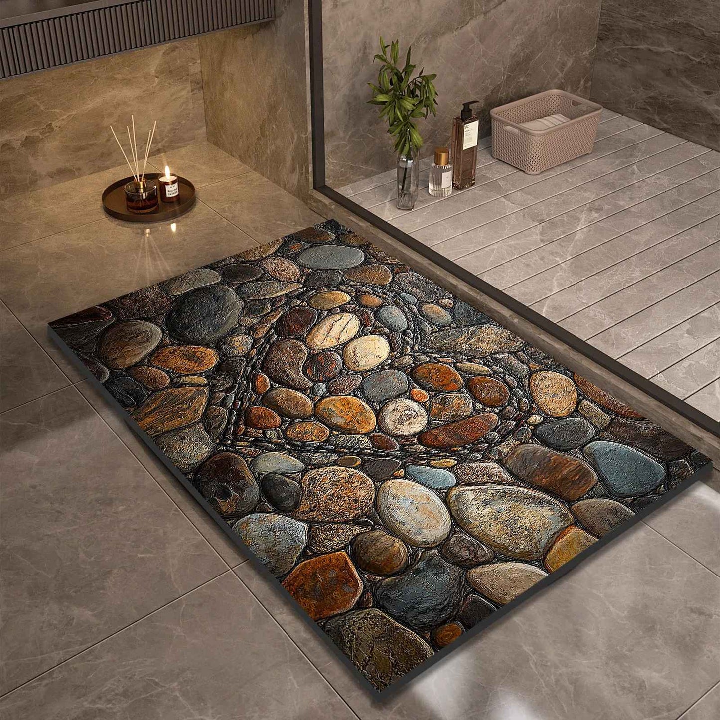Stone Design Diatomite Bath Mat Bathroom Non-slip Shower Foot Mats Absorbent Quick Dry Toilet Rugs Carpet Doormat Washable