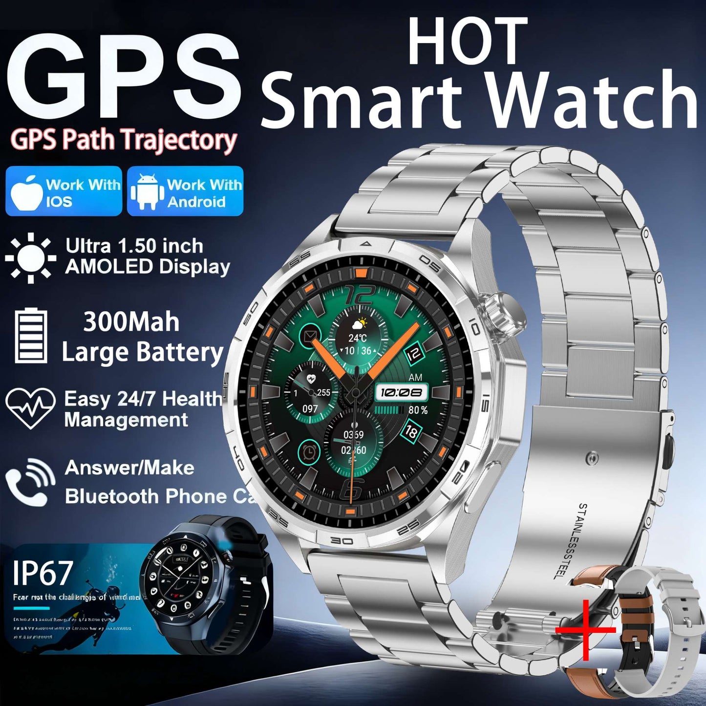 2026 Novo Smart Watch Masculino Relógio 6 AMOLED HD Tela Multi-Esporte Chamada Bluetooth GPS Trajetória Frequência Cardíaca Oxigênio no Sangue SmartWatches
