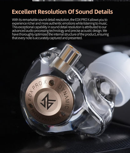 KZ EDX PRO X IEM Earphones Dynamic Drive HiFi Deep Bass Sound Earbud Sport Music Noise Cancelling Headset with Detachable Cable