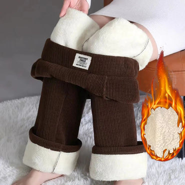 Winter Women Chic Straight Leg Thermal Fleece Pants Girls High Waist Plush Daily Trousers Lady Snow Warm Casual Thin Pants