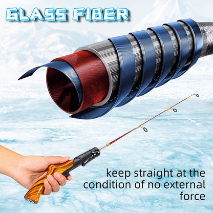 Vara de Pesca no Gelo Sougayilang 2 Seções de Fibra de Carbono Alta Vara de Gelo com Potência Duas Pontas de Vara Arrasto Máx. 8Kg Pesca no Gelo