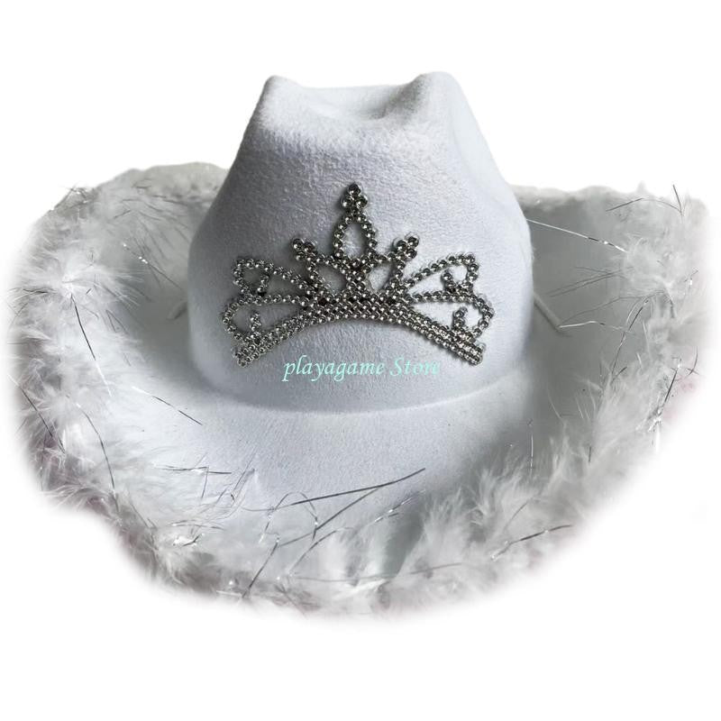 Y88A Furry Trims Western Hat Western Jazzs Party Hat Woman Cowgirls Hat Party