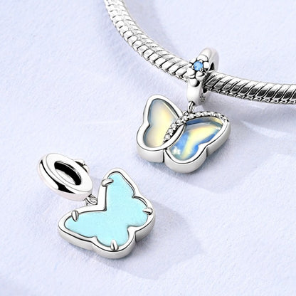 Pingente Charm Libélula Tema Primavera Prata Esterlina 925 Borboleta Flor Pendente Compatível com Bracelete Colar Joias DIY