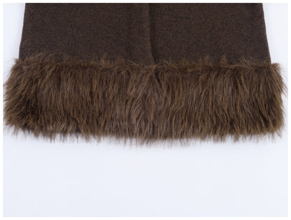 Ladies Coat With Plush Hem Faux Fur Single Breasted Patchwork Knitted Coat Autumn And Winter Daily Fashion Versatile Coat