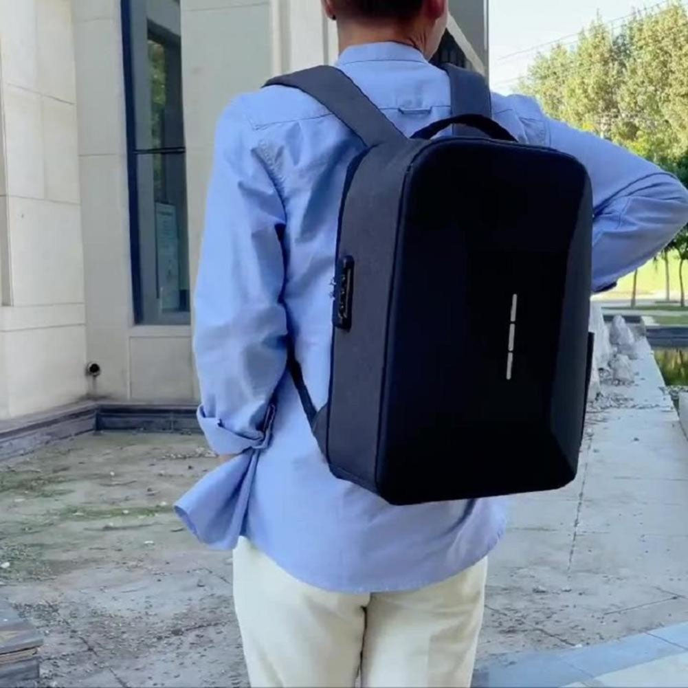 Mochila Masculina Casual Portátil Grande Capacidade com Zíper, Senha Segura, Impermeável, Porta USB para Carregamento e Compartimento para Laptop