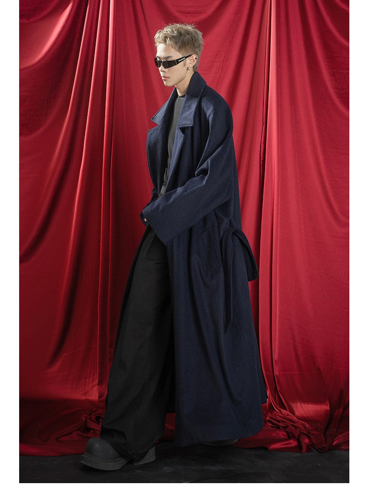 Mauroicardi Autumn Winter Oversized Extra Long Warm Navy Blue Wool Blends Coat Men Loose Luxury Designer Woolen Overcoat 2024