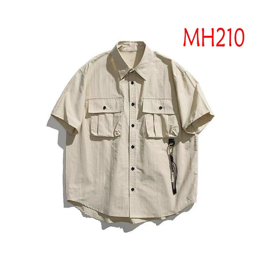 Retro workwear short sleeved suit men's summer thin half sleeved shirt men's street suit MH210