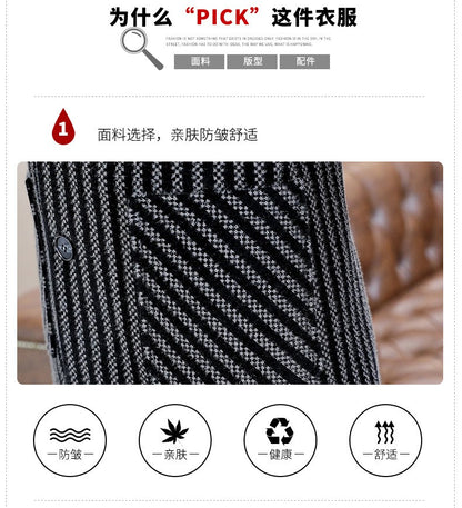 Classic Autumn Winter Men's Mid-Length Woolen Coats Casual Striped Overcoat Outwear Windbreaker Business Warm Long Jackets