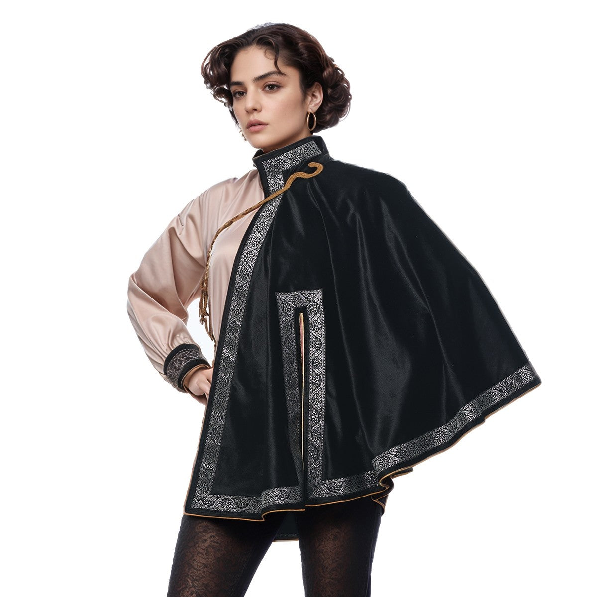Medieval Musketeer Cape Women Men Steampunk Shawl Half Shoulder Samurai Cloak LARP Warrior Cape Medieval Halloween Costume