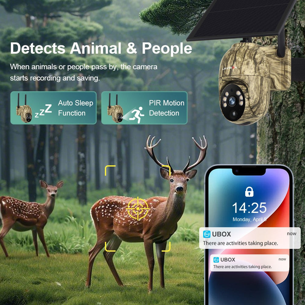 LS VISION 2K 4G Solar Security Cameras WIFI Wireless Outdoor 360° Live View Animal Monitoring Camouflage Color Battery PTZ Cam