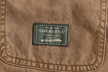 2025 Autumn New American Retro Woven Twill Cargo Shirt Men's Fashion 100% Cotton Washed Long Sleeve Double Pocket Casual Jacket