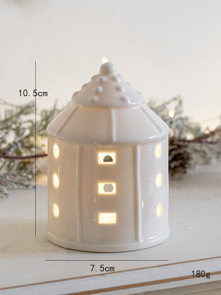 Glowing Ceramics Village House LED Light Up Porcelains Statue Figurine Festival Home Desktop Decors Christmas  Ornament