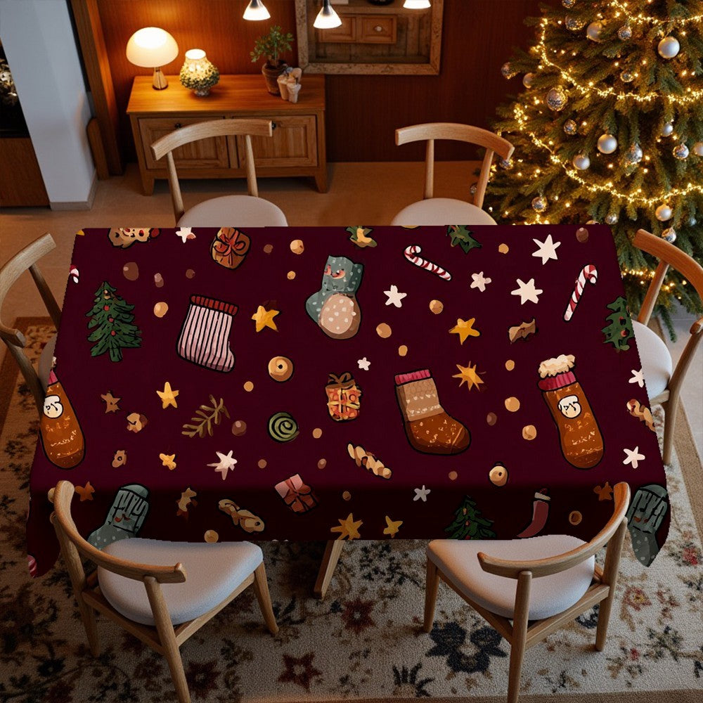Festive Christmas Patterns Restaurant Kitchen Tablecloth Living Room Home Decoration Rectangular Party Decoration