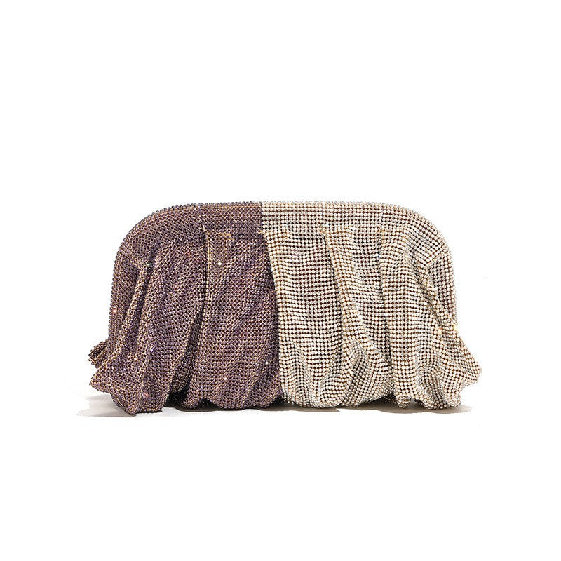 XIYUAN Shinny Ruched Rhinestone Clucth Purse Women Luxury Designer Evening Bags Fashion Party Dinner Handbag Bridal Makeup Bag