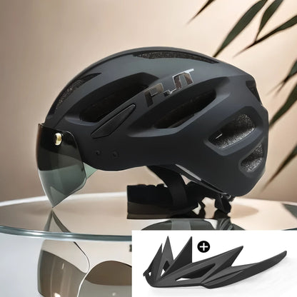 PJT Adult Bike Helmet With Rechargeable LED Rear Light Dual Mode Goggle Cycling Helmet MTB Lightweight Breathable Bicycle Helmet
