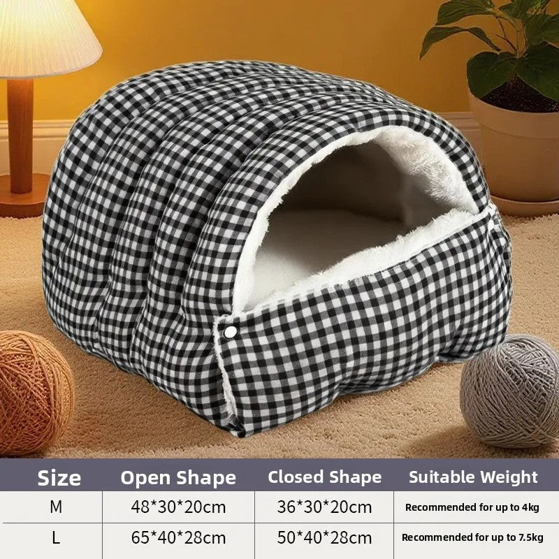 Casa de Inverno Quente e Fechada para Cães, Semiaberta, Tapete para Animais de Estimação Removível e Lavável, Sensação de Cama para Animais de Estimação para Cães e Gatos