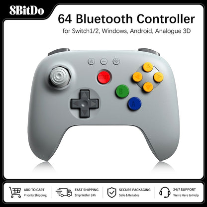 8BitDo N64 Bluetooth Controller for Analogue 3D, Nintendo Switch, Switch 2, Gaming Joystick Gamepad for Windows and Android