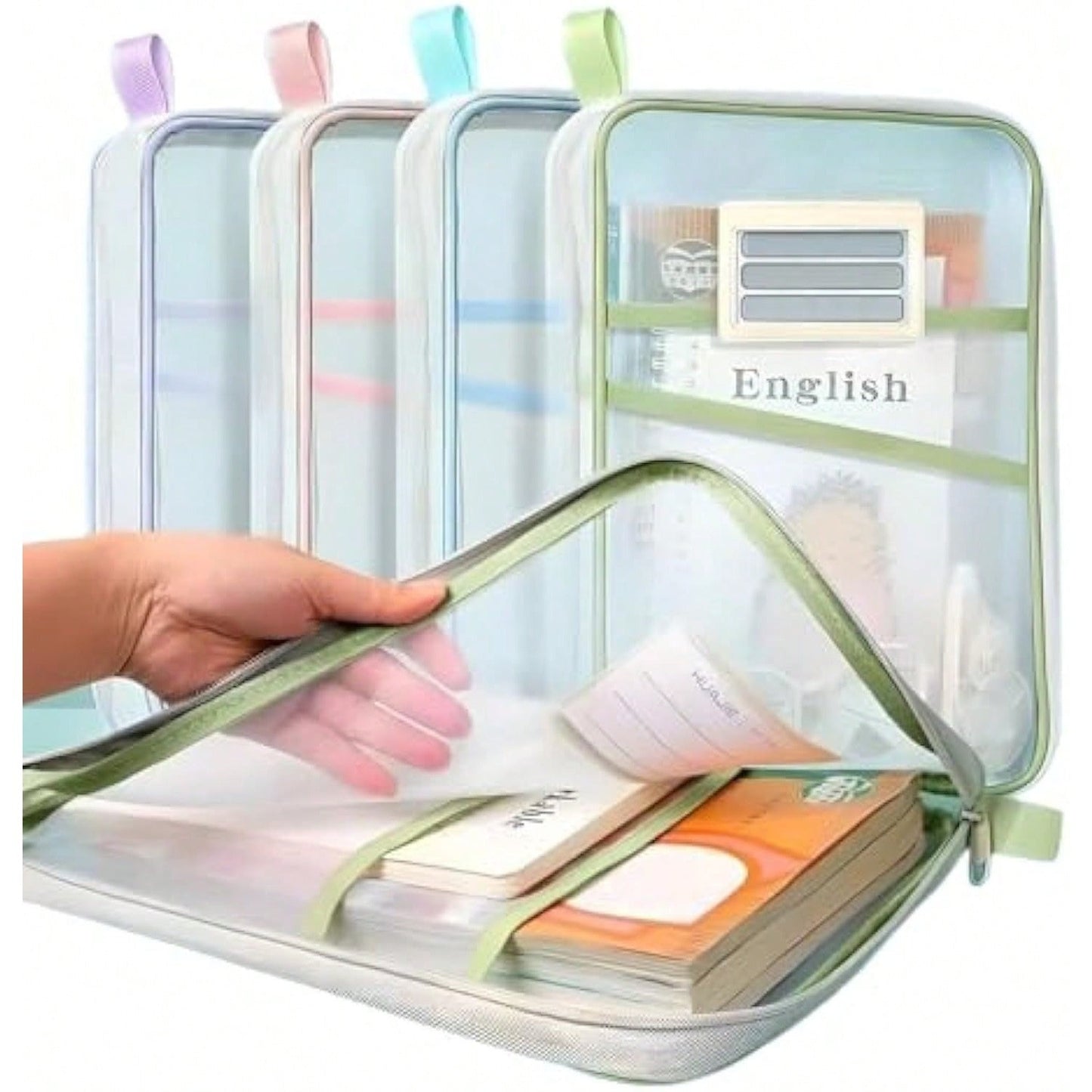 Organizador de Arquivos de Malha com Zíper Transparente, Design Ergonômico para Armazenamento em Escolas, Escritórios e Casas