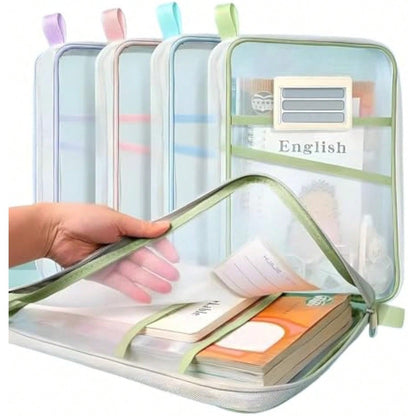 Organizador de Arquivos de Malha com Zíper Transparente, Design Ergonômico para Armazenamento em Escolas, Escritórios e Casas